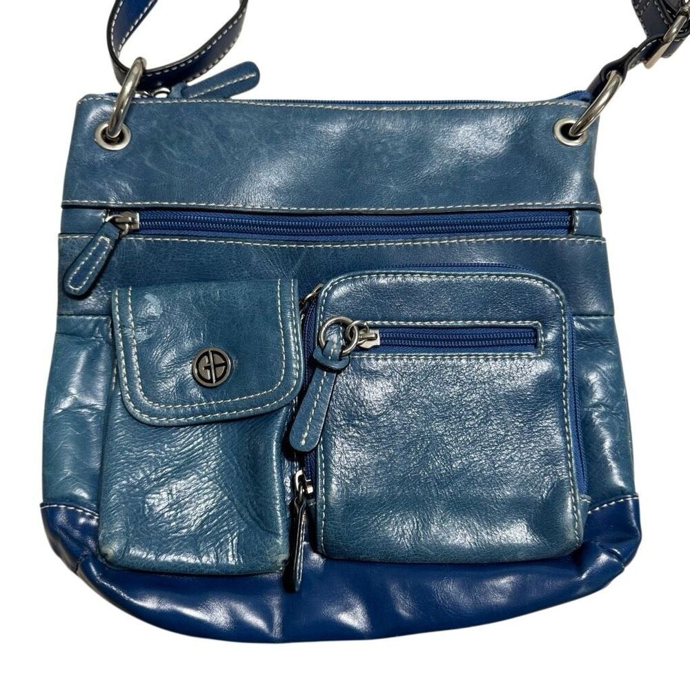 Y2K Giani Bernini Cobalt Blue Genuine Leather Multi Pocket Shoulder Bag